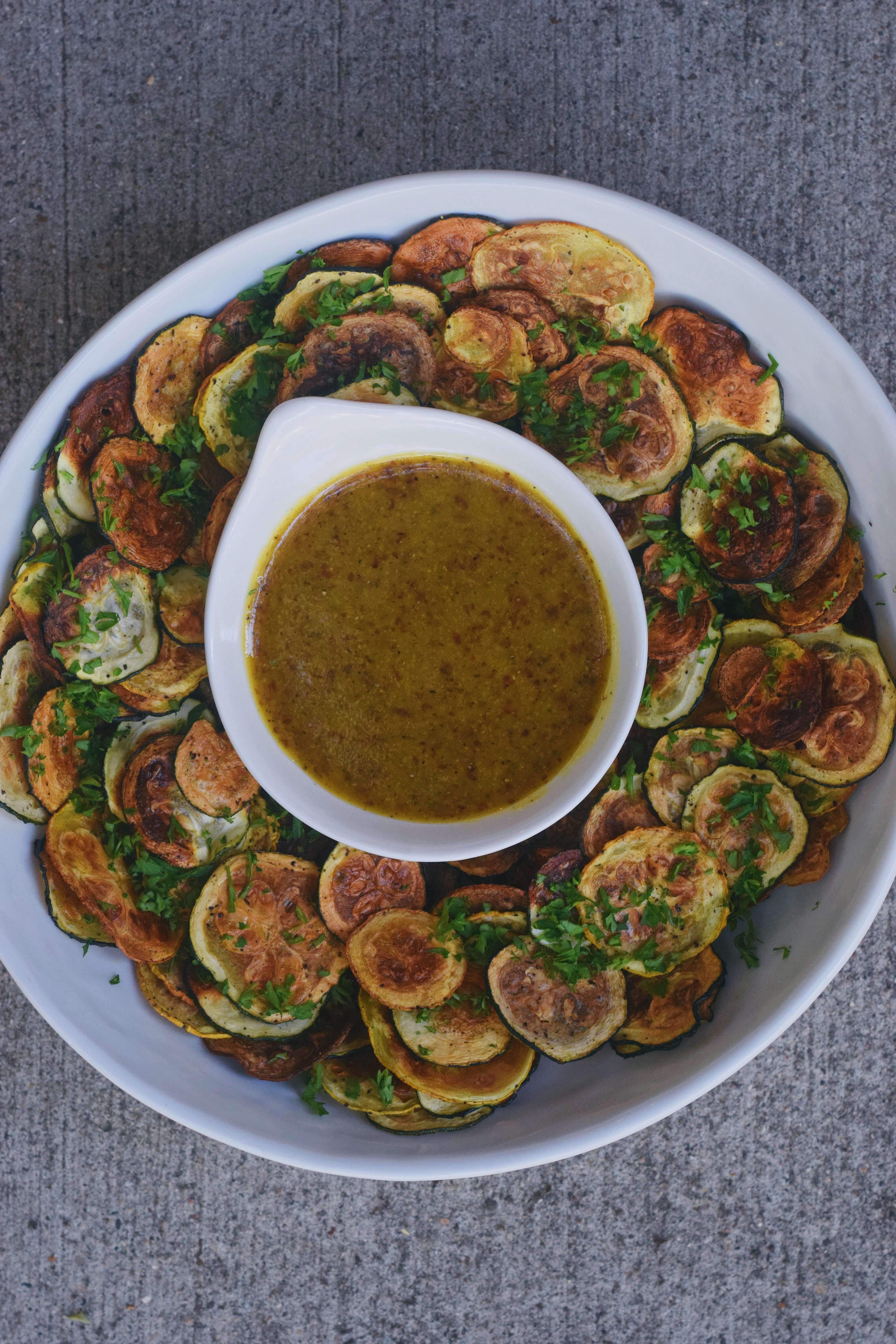 Zucchini Chips with Honey Mustard Dipping Sauce
