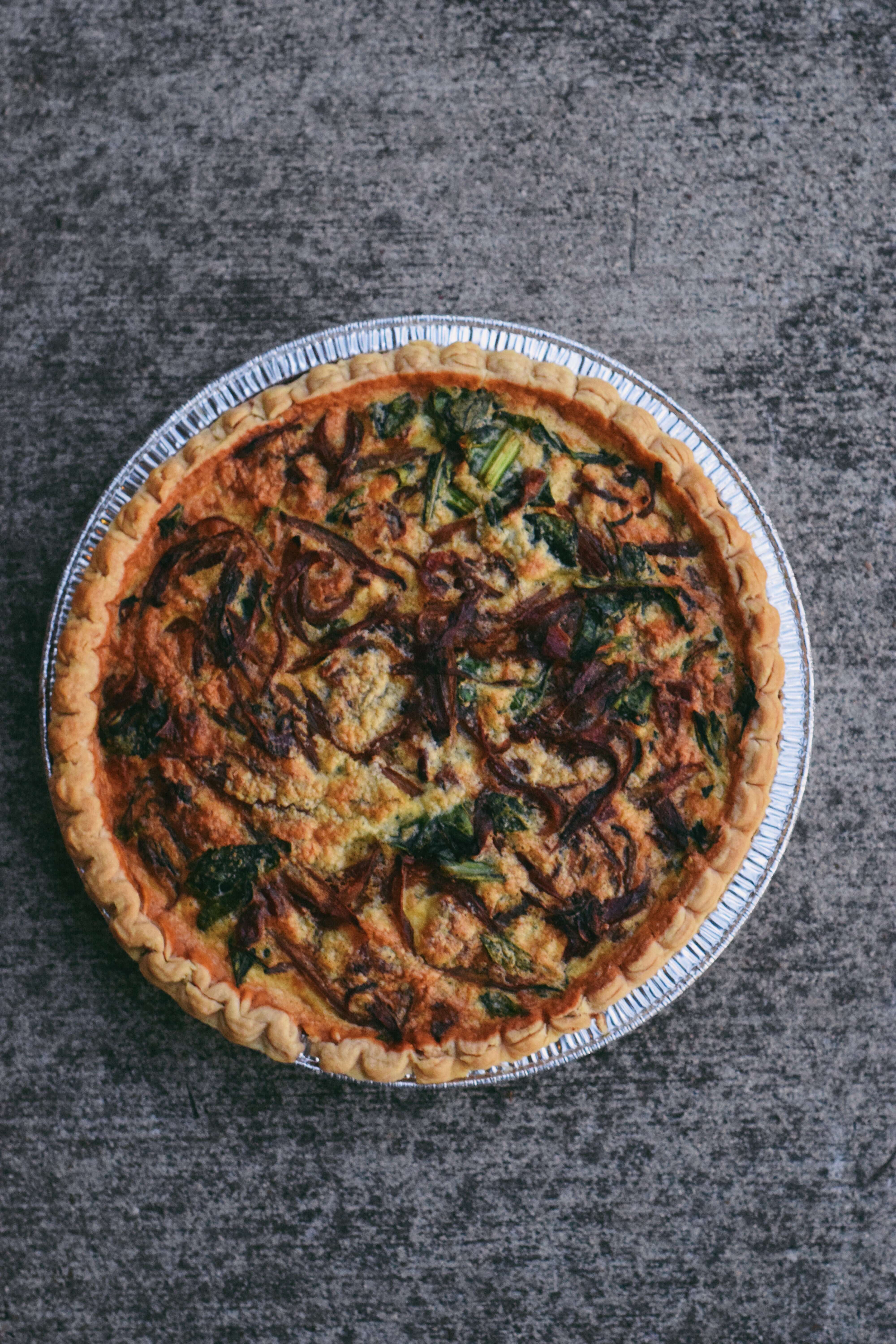 Bacon, Caramelized Onion, and Collard Greens Quiche