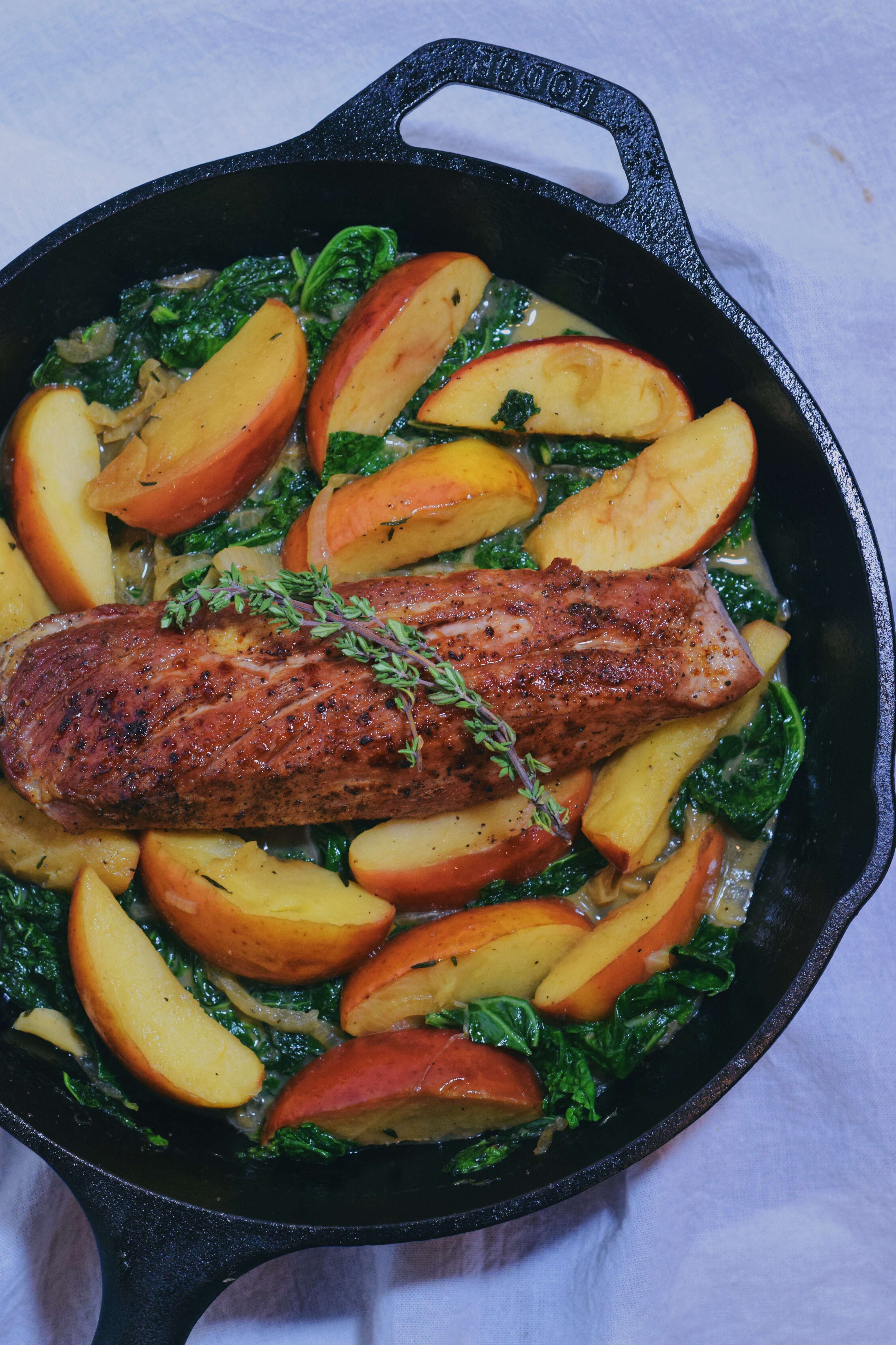 Pork Tenderloin with Kale and Bourbon Apple Gastrique
