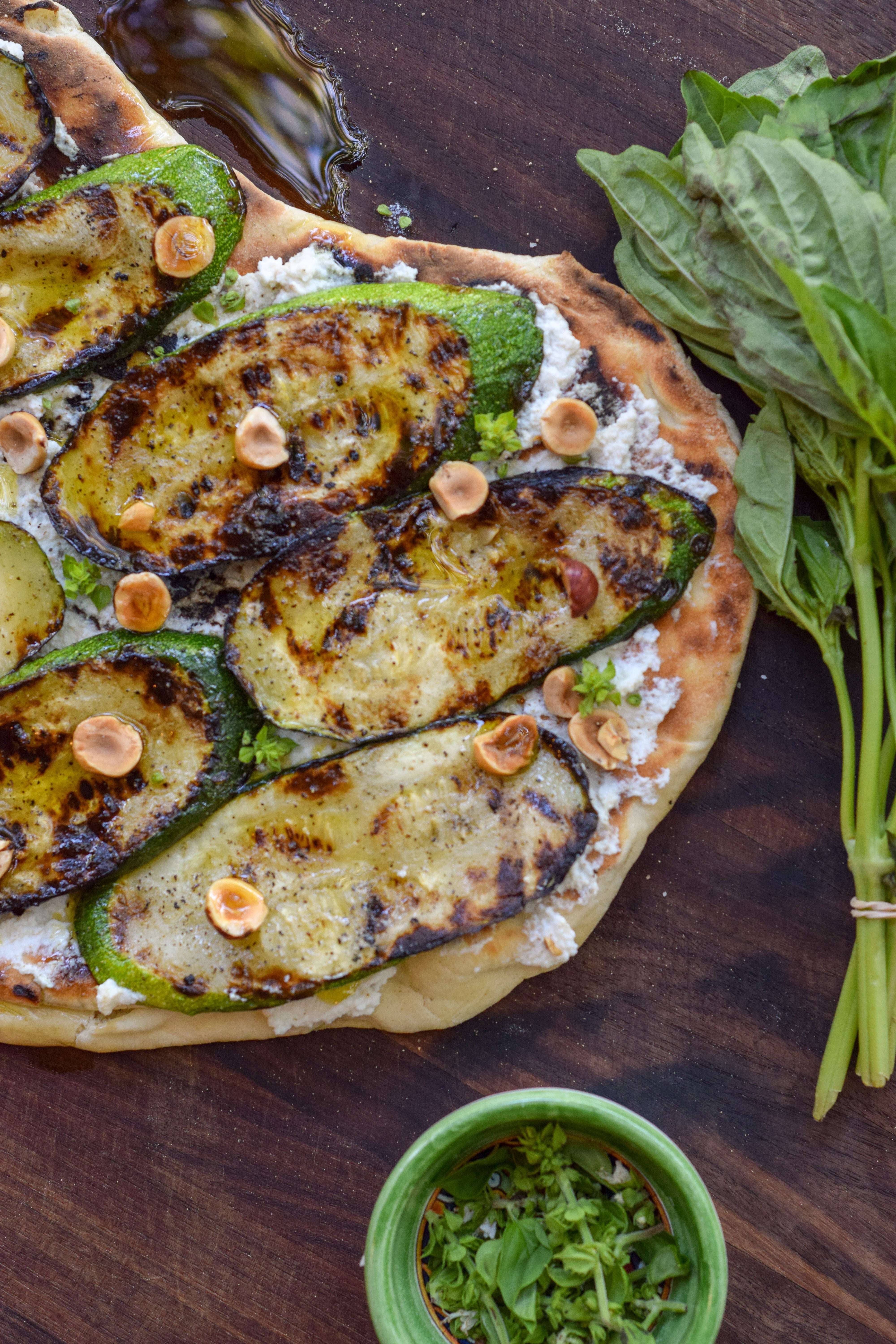 Zucchini, ricotta, hazelnut flatbread
