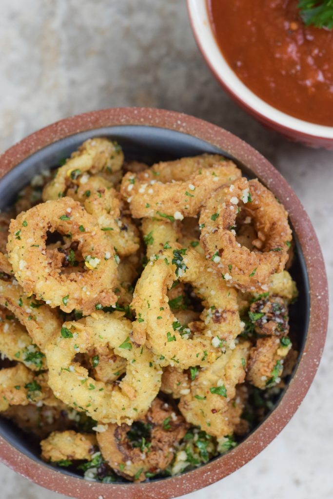 Easy Fried Calamari with Spicy Marinara Sauce - The Migoni Kitchen