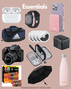 Travel essentials for toddler packing checklist, including tech gadgets and accessories.